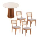 Ver imagem 2 de Mesa de Jantar 90cm C/ 4 Cadeiras e Base Ripada 100% Mdf Cor:off White com Freijó e Bege Rústico