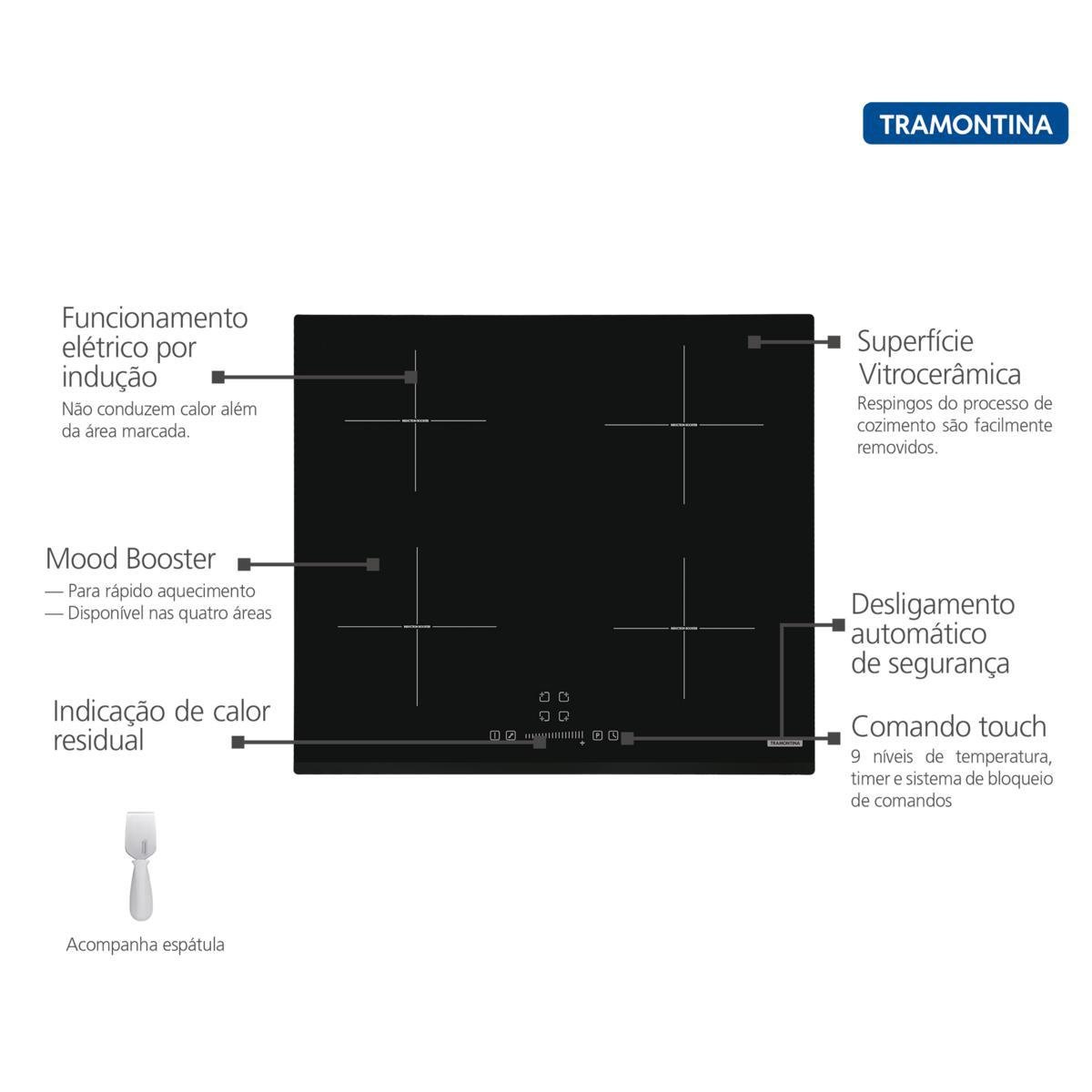 Cooktop por Indução Tramontina Square Slider B 4ei 60 220v - 4