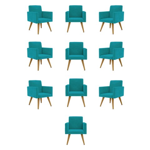 Kit 10 Cadeiras Poltronas Decorativa - Escritório - Recepção Cor:Azul Turquesa