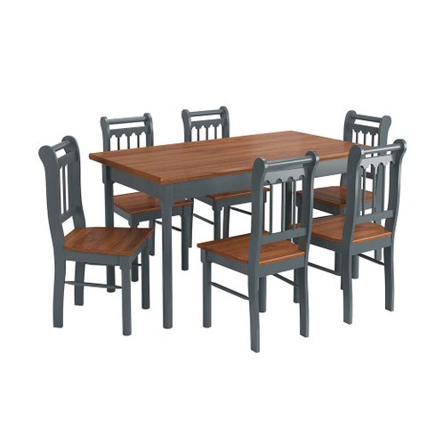 Conjunto Sala de Jantar e Cozinha Com 6 Cadeiras Madeira Maciça CINZA