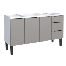 Gabinete Armário Cozinha Jupter 1.50 Mt 100% Aço Galvanizado P/ Pia -Balção 150 cm -3 Portas- 3 Gave - 1
