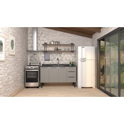 Gabinete Armário Cozinha Jupter 1.50 Mt 100% Aço Galvanizado P/ Pia -Balção 150 cm -3 Portas- 3 Gave - 3