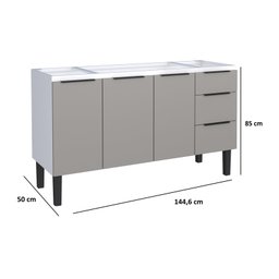 Gabinete Armário Cozinha Jupter 1.50 Mt 100% Aço Galvanizado P/ Pia -Balção 150 cm -3 Portas- 3 Gave - 2