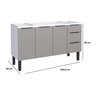 Gabinete Armário Cozinha Jupter 1.50 Mt 100% Aço Galvanizado P/ Pia -Balção 150 cm -3 Portas- 3 Gave - 2
