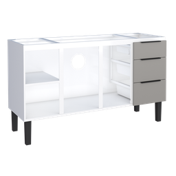 Gabinete Armário Cozinha Jupter 1.50 Mt 100% Aço Galvanizado P/ Pia -Balção 150 cm -3 Portas- 3 Gave - 4