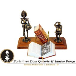 Porta Livros Dom Quixote e Sancho Pança em Latão com Mini Obra Completa Sat - 2