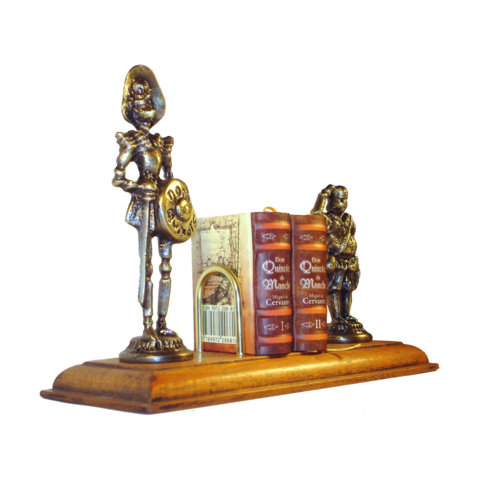 Porta Livros Dom Quixote e Sancho Pança em Latão com Mini Obra Completa Sat