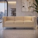 Ver imagem 1 de Sofá Le Corbusier 3 Lugares Couro Sintético Linha Premium Design Atemporal Sala Moderna Luxo - Bege