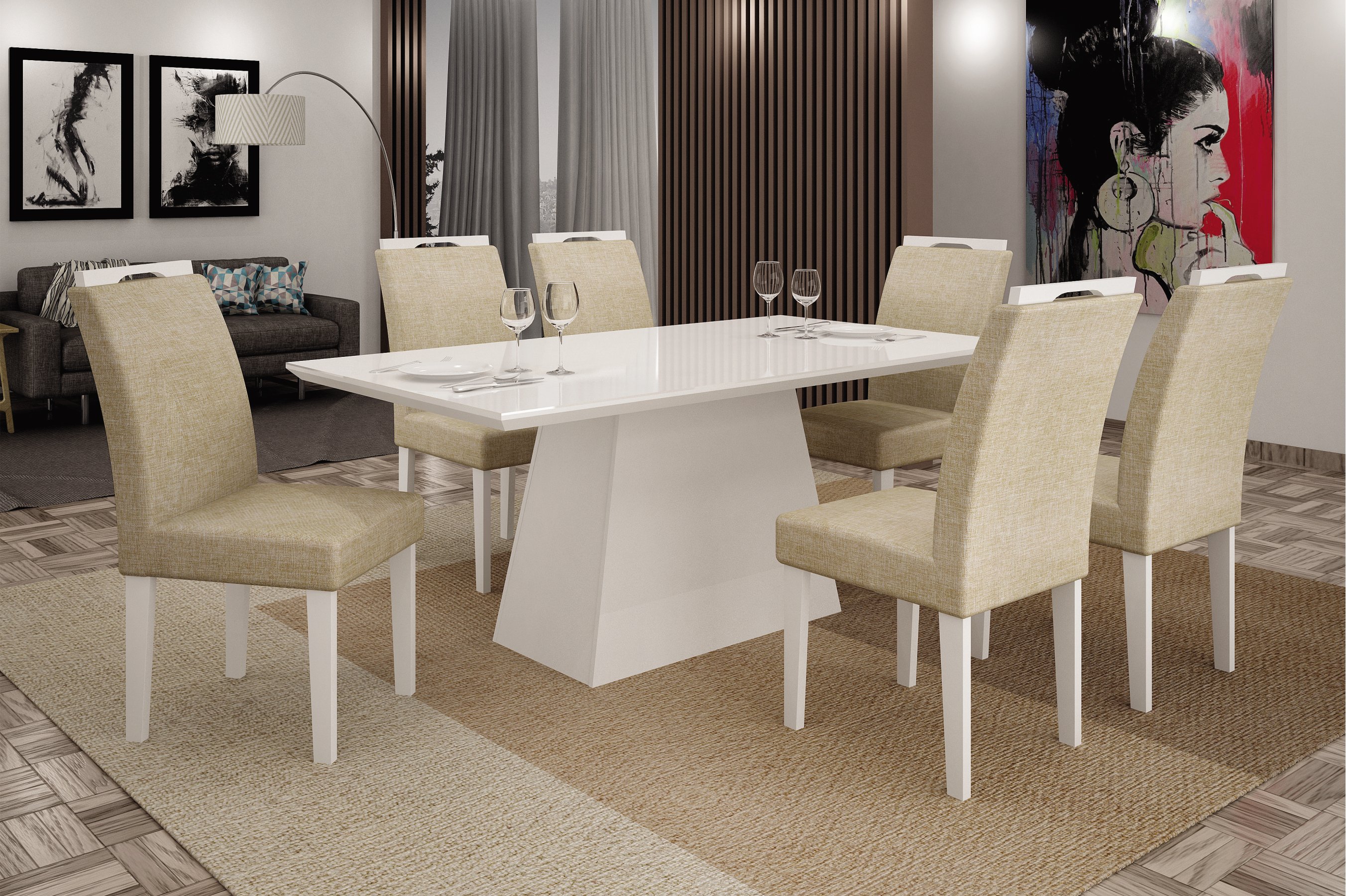 Mesa de Jantar Retangular Tampo MDF/Vidro 180cm Pampulha Leifer - 3