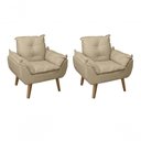 Ver imagem 1 de Kit 02 Poltrona Cadeira Decorativa Glamour com Pés Quadrado Bege Linho