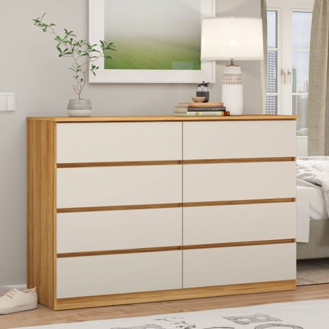 Cômoda Casal 8 Gavetas Sintra Cinamon Touch Off White Demóbile
