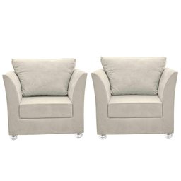 Kit 02 Poltronas Decorativa para Sala e Quarto Lisboa Suede Bege - 1