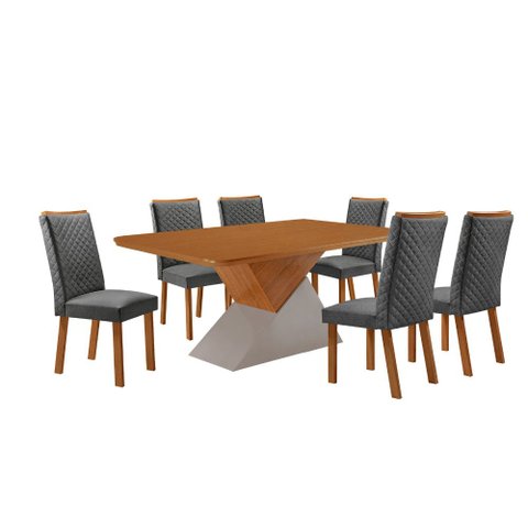 Mesa de Jantar Aster 180 cm Tampo MDF Canto Copo Laminado e 6 Cadeiras Lira