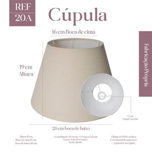 Cúpula Clássica para Abajur Luminária 19x16x28cm Tecido Algodão Soquete Nacional Ref 20a