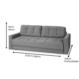 Sofá Cama Reclinável Retrátil 3 Lugares Zurique Cinza - Meu Estofado Sofá Cama Reclinável Retrátil 3 - 3