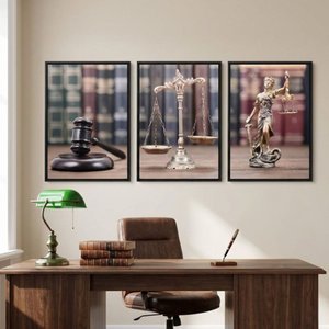 Kit 3 Quadros Justiça Advocacia 40x60 Moldura:preta