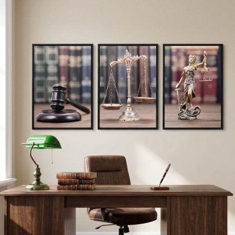 Kit 3 Quadros Justiça Advocacia 40x60 Moldura:preta