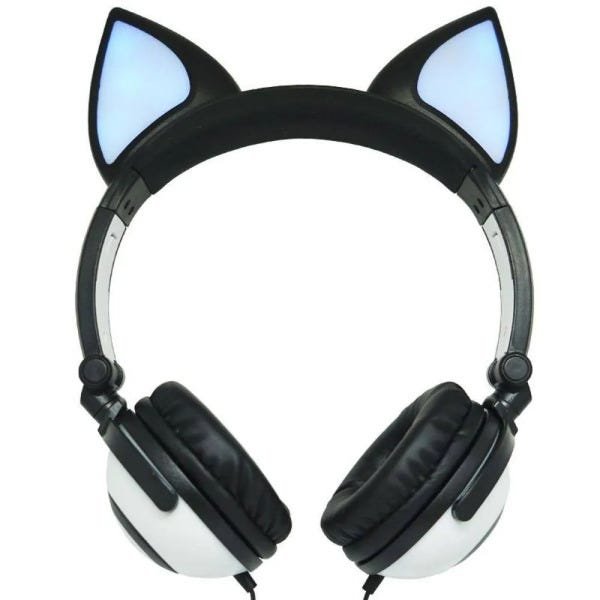 Fone de Ouvido Headphone Bluetooth Orelha de Gato LED Preto