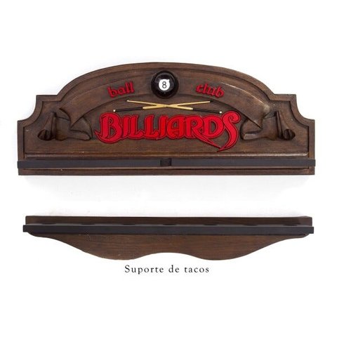 Placa Decorativa Porta-Tacos Sinuca + Suporte - Billiards