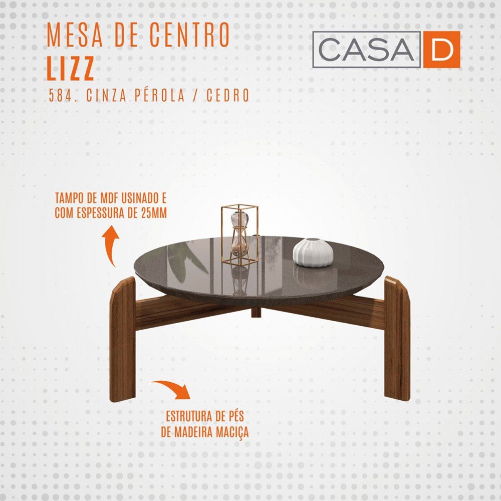 Mesa de Centro Lizz Cinza Perola/Cedro - Casa D - 3