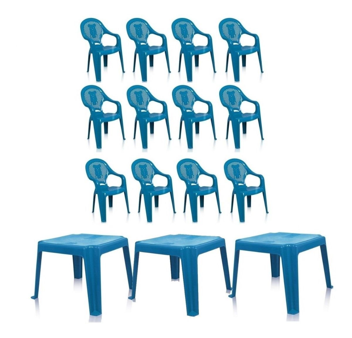 Conjunto Infantil Mesa E 4 Cadeiras Antares Azul Kit 03 Jogos