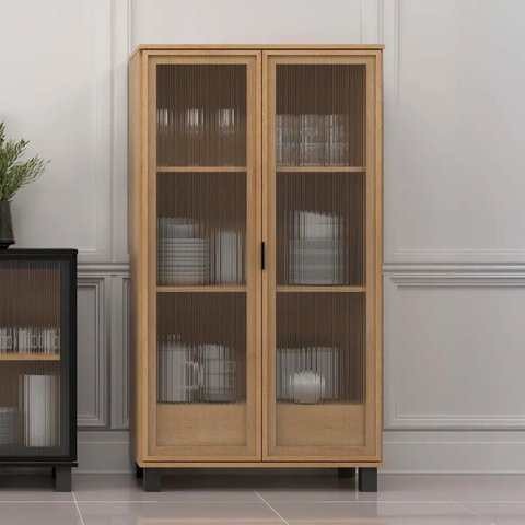 Cristaleira Livreiro para Sala de Jantar 2 Portas com Vidro Canelado 1 Gaveta 80cm x 147cm Paris Mar
