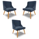 Ver imagem 1 de Kit 3 Cadeiras Decorativas Sala de Jantar Pés Palito de Madeira Firenze Suede Azul Marinho/Natural G