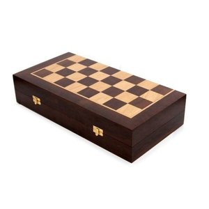 Tabuleiro Xadrez Estojo Marchetado de Madeira Nobre 35x35cm