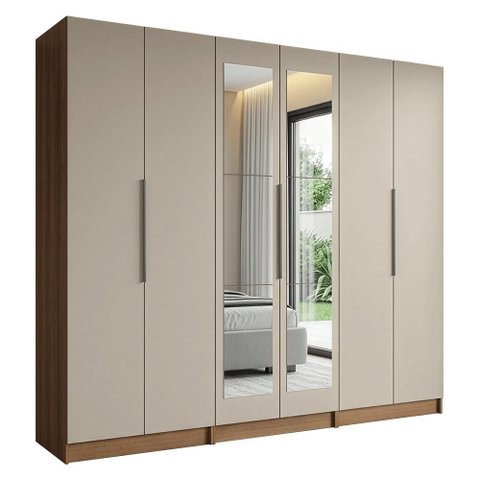 Guarda-Roupa Modulado 240 cm 6 Portas com Espelhos 4 Gavetas Rustic/Crema Neo Madesa 02