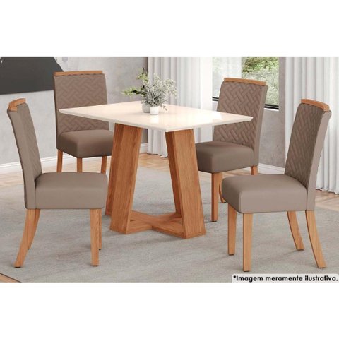 Sala de Jantar Completa Lins Tampo Reto Madeirado 120x80cm e 4 Cadeiras Malu Nature/marrom Amêndoa