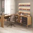 Ver imagem 1 de Mesa de Manicure Profissional em L com 3 Gavetas Jady Multimóveis Mp6041 Madeirado/preto