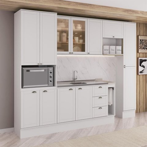Armário de Cozinha Completa com Balcão Milla Unity Carraro Branco