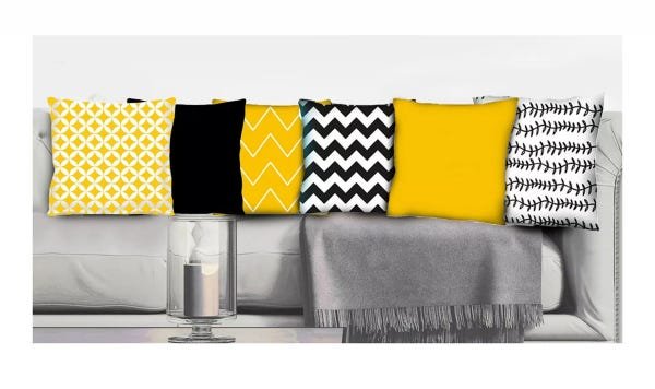 Conjunto de 6 almofadas Preto e Amarelo 42x42 com enchimento Atelier Valverde - 1