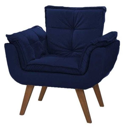 Poltrona Opala Tecido Liso Cor Azul Marinho