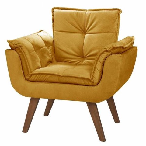 Poltrona Opala Tecido Liso Cor Amarelo