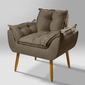 Poltrona Decorativa Sala Recepção Escritório Opala Suede Cappuccino
