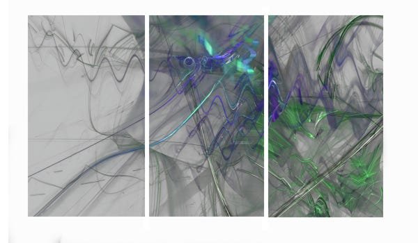 Quadro 70X150cm em Impressão Digital – trio – abstrato cinza e tiffany Atelier Valverde - 1