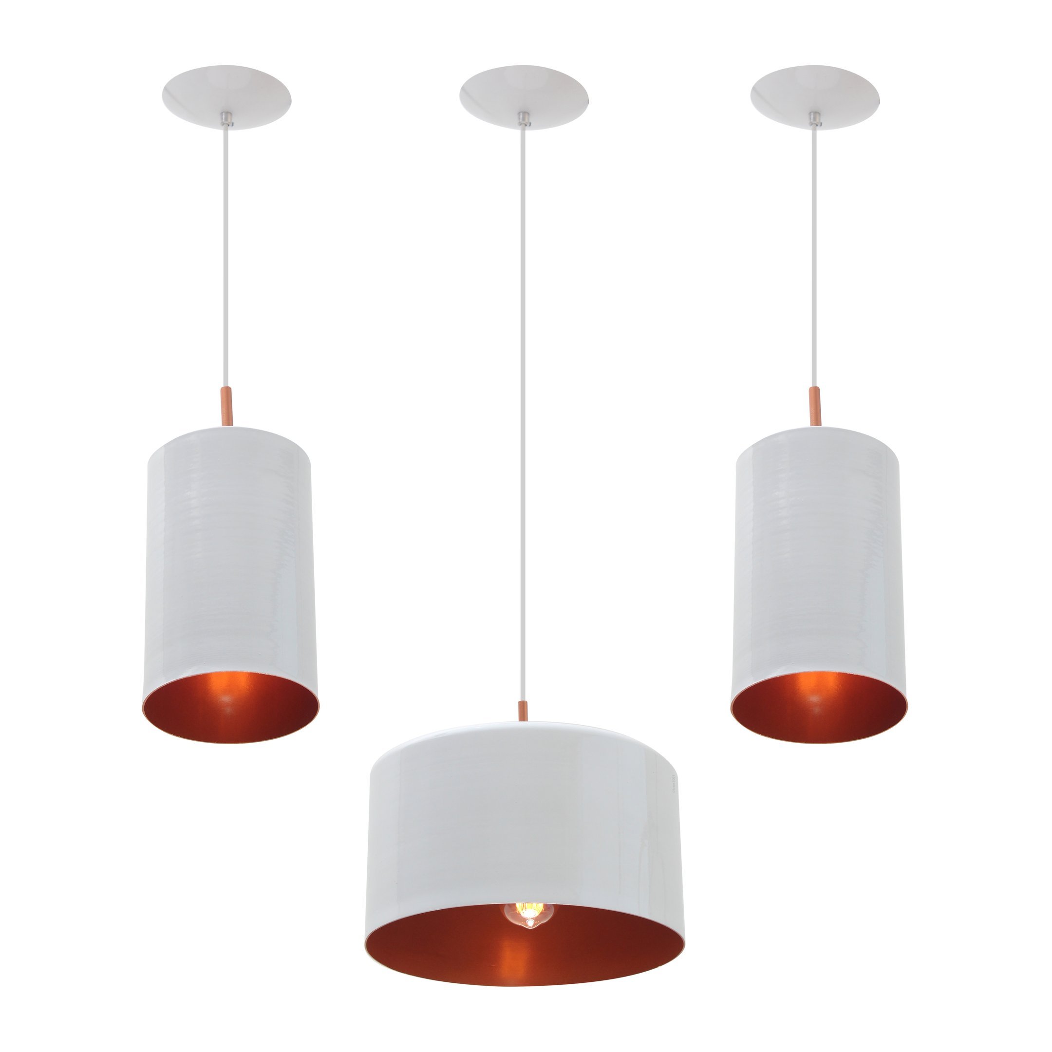 Pendente Trio Bilboquê Poptem sling large aluminio branco e cobre ...