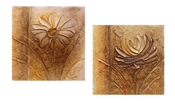 Par de Quadros Artesanais 30x30 Floral marrom Atelier Valverde - 1
