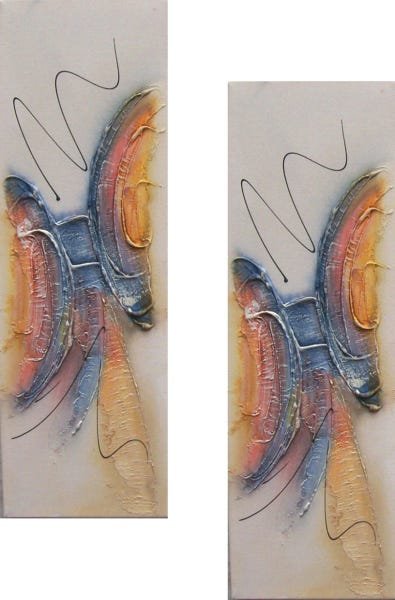 Par de Quadros Artesanais 20X60 – Abstrato Azul Atelier Valverde - 1