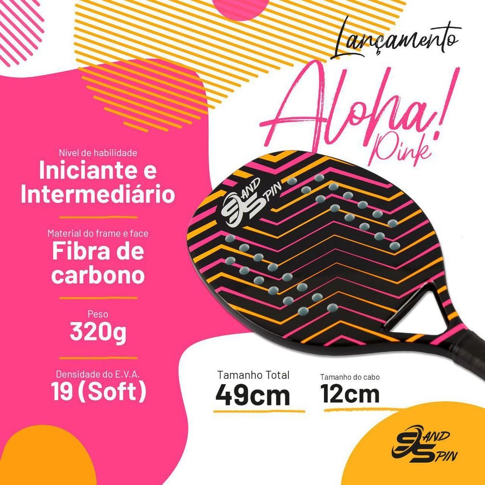 Raquete de Beach Tennis Sand Spin Aloha Rosa Pink - 6