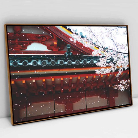 Quadro Decorativo em Canvas Templo Japão TaColado Moldura Flutuante 4,5cm Freijó 120 x 80cm