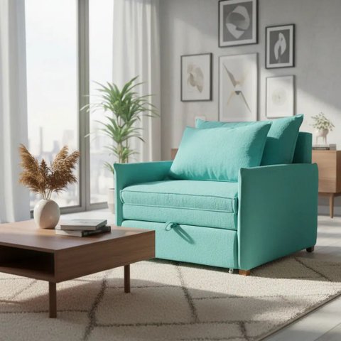 Poltrona-Cama Monica Retratil Macia Quarto Visita Sala Suede:Azul-Turquesa/Suede
