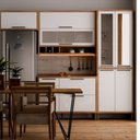 Ver imagem 1 de Cozinha Compacta Modulada 100% MDF 4 Peças 9 Portas 3 Gavetas e Vidro 274cm Vicenza Espresso Móveis Branco/Amêndoa