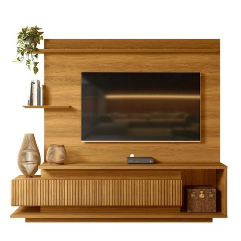 Home Theater Istambul 2.1 Estante Completa Decoração Sala Estar Rack com Painel - Freijó Ripado