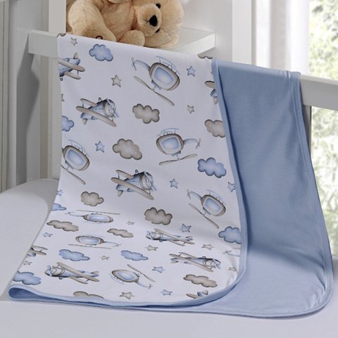 Cueiro Duplo Tecebem Baby Kim Malha Estampado Kinder 80cm X 90cm Azul