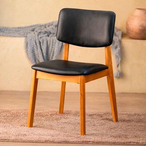 Cadeira de Jantar Manuela Madeira Maciça Estofada Di Franco Madeira Mel Courino Preto