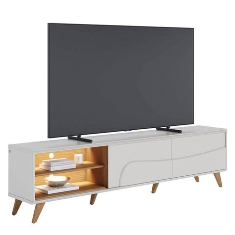 Rack Bancada Amalfi Off White Matte Freijó Pés em Madeira- Colibri