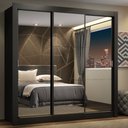 Ver imagem 1 de Guarda-Roupa Casal Madesa Lyon Plus 3 Portas de Correr de Espelho 4 Gavetas Preto Cor:Preto