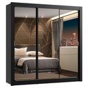 Ver imagem 2 de Guarda-Roupa Casal Madesa Lyon Plus 3 Portas de Correr de Espelho 4 Gavetas Preto Cor:Preto